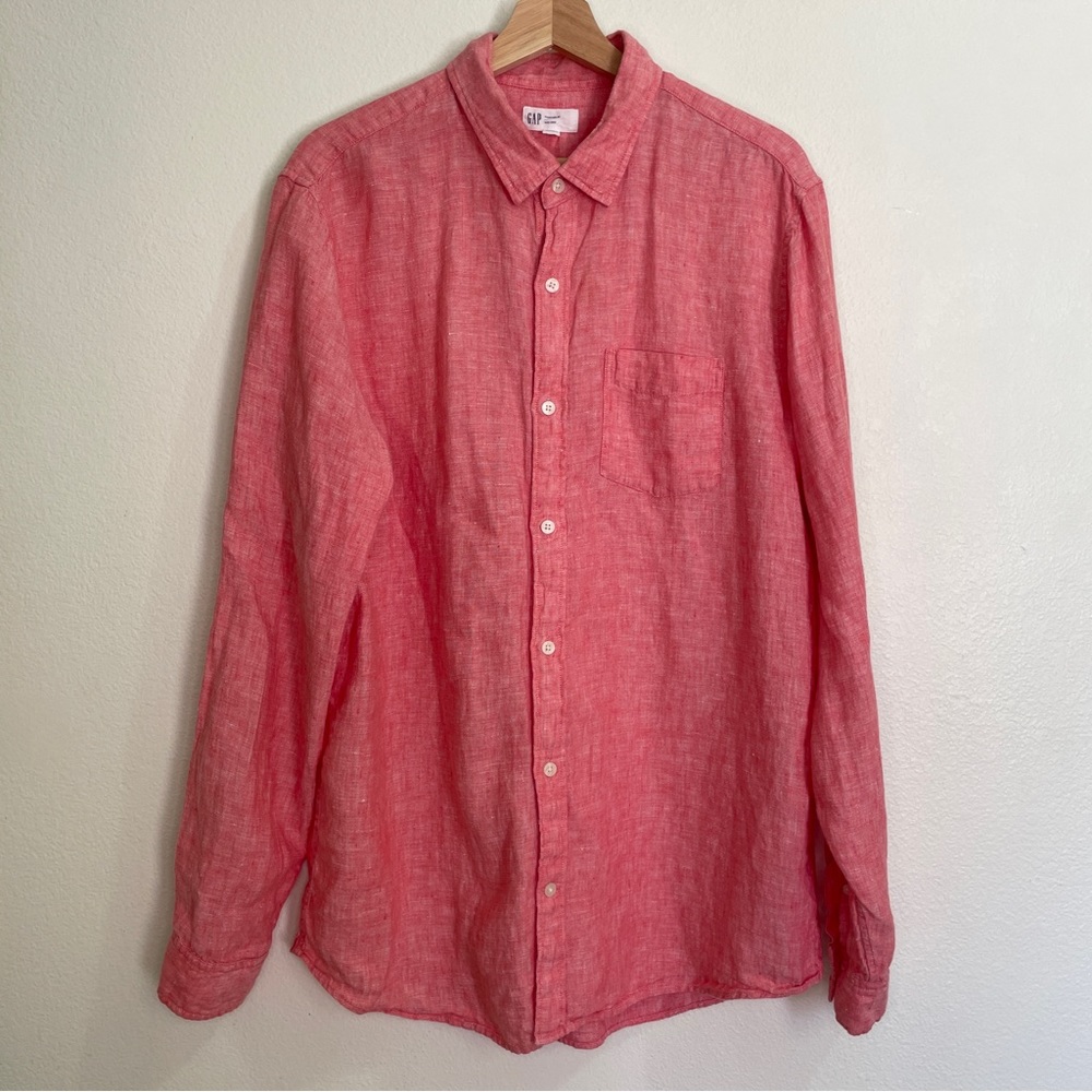 Gap Linen Standard Fit Long Sleeve Button Up Shirt -  Watermelon Ice